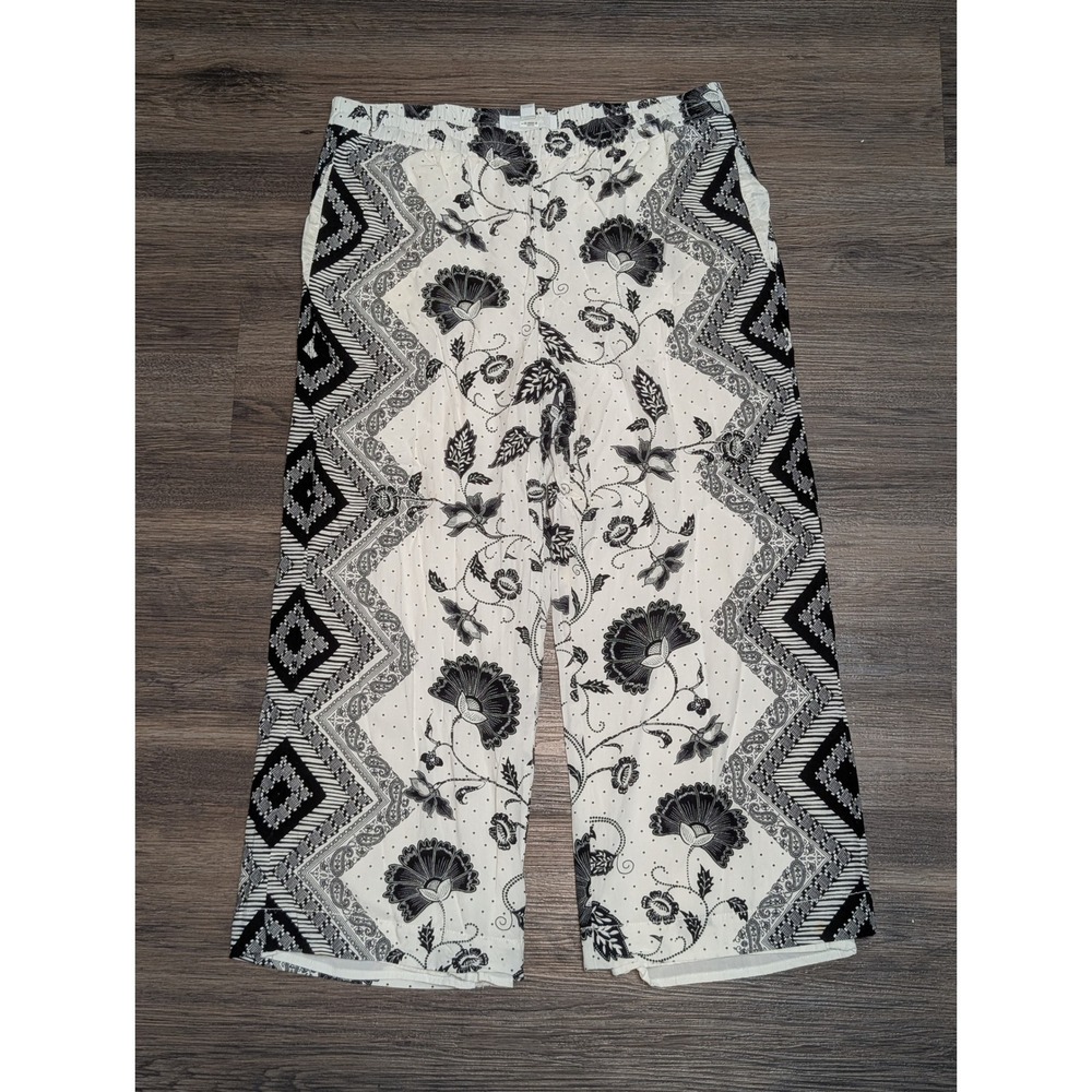 Ett:twa by‎ Anthropologie Mixed Print Wide Leg Crop Pants White Black M